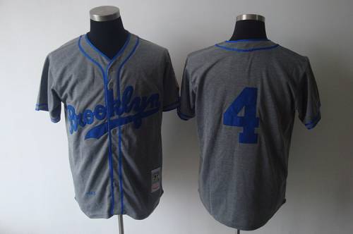 Mitchell and Ness 1945 Dodgers #4 Babe Herman Grey Stitched Throwback MLB Jersey - Click Image to Close